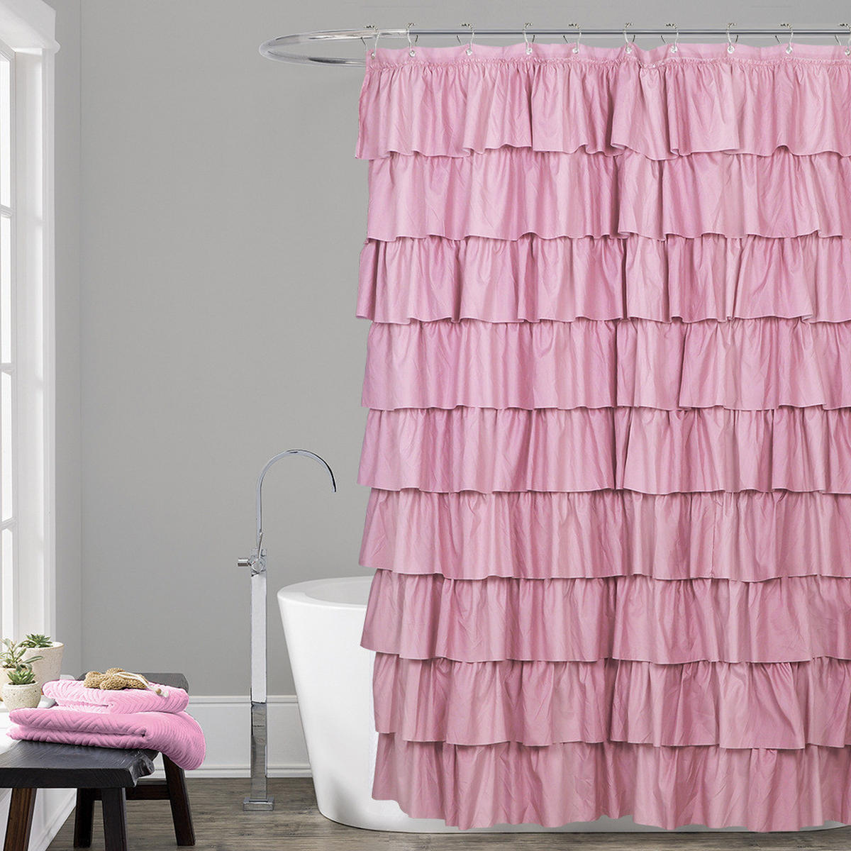 DUSCHVORHANG Polyester 180 cm waschbar Badezimmer - Pink, Textil (180/180cm) - MCBOSON