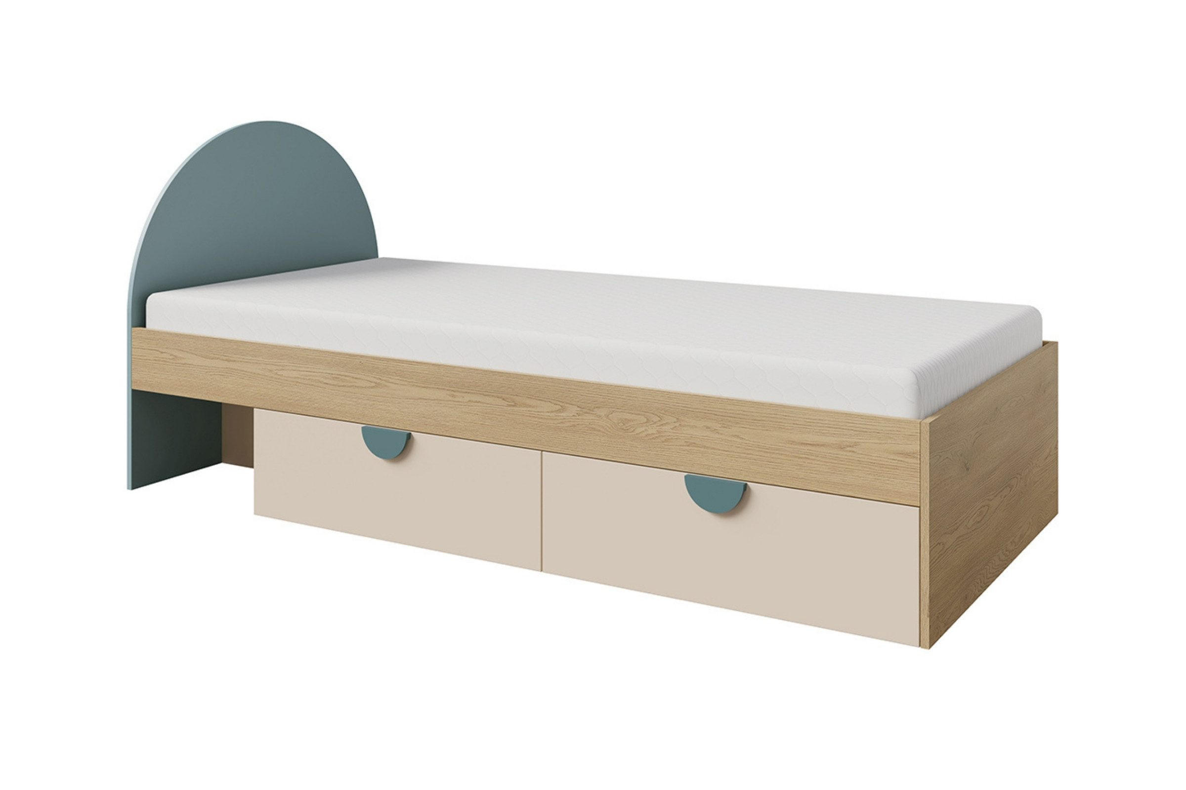 JUGENDBETT LEXO 13 90/200 cm in Eiche Cremona/Macadamia/Meeresblau - Blau/Eichefarben, Holzwerkstoff (90/200cm) - Deine Möbel 24