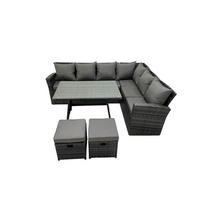 GARTENMÖBEL SET PE Polyrattan 8-Sitzer - Dunkelgrau/Grau, Glas/Kunststoff - Fimous