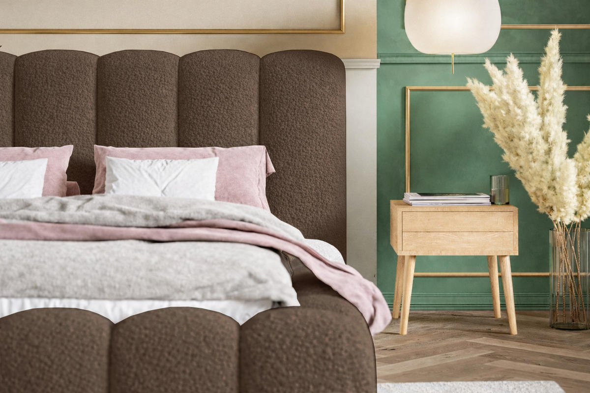 POLSTERBETT 180x200 Madeno mit Bettkasten, Boucle, Braun - Braun, Holz/Textil (180/200cm) - Emporius