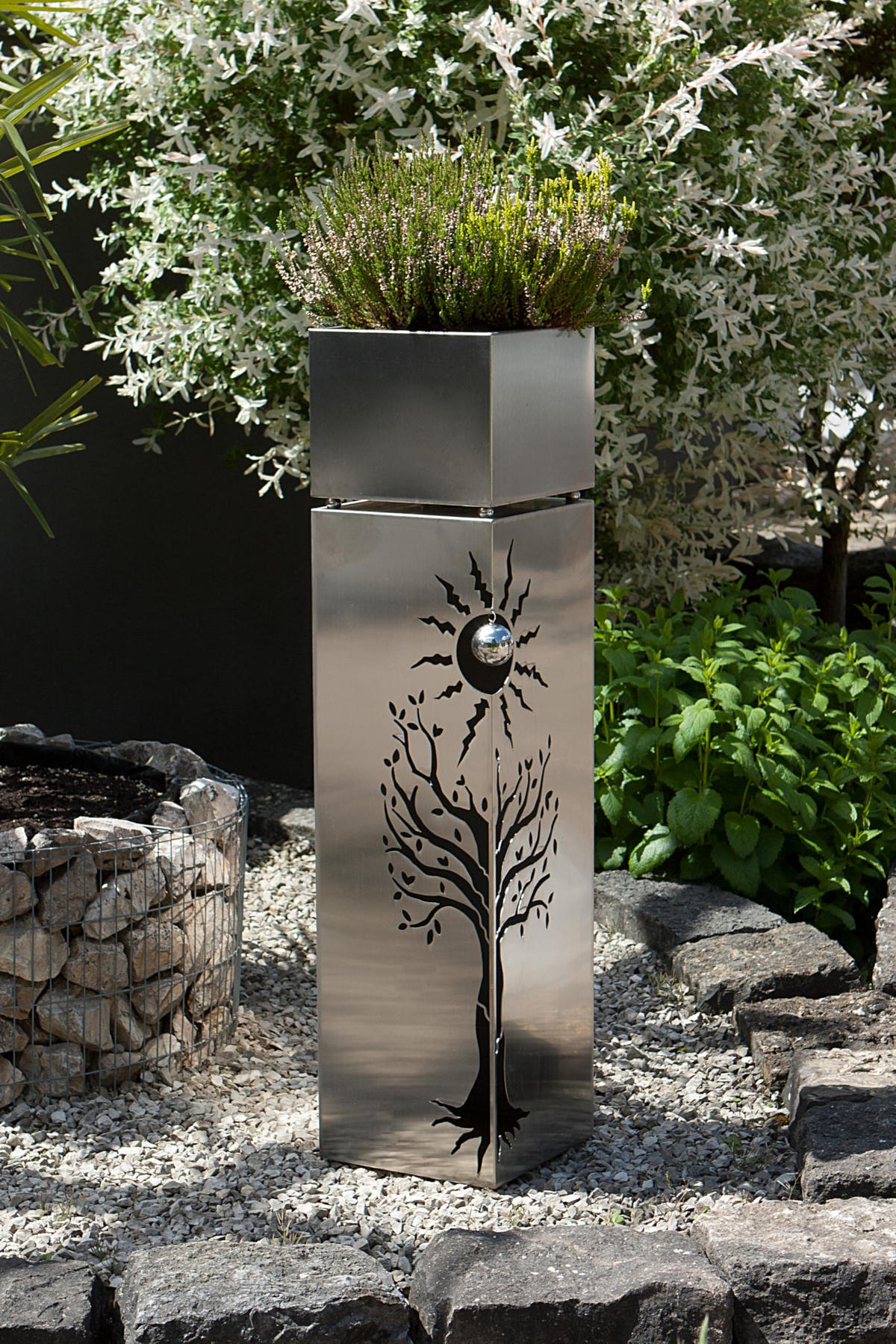 PFLANZSÄULE Linz Silber Edelstahl Pflanzkübel - Silberfarben, Metall (102cm) - DELUKE