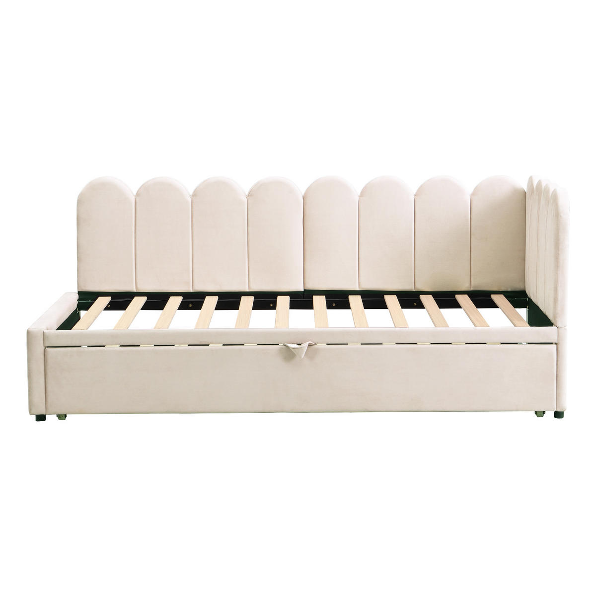 SCHLAFSOFA 90/200 cm & 180/200 cm in Beige Samt mit Ausziehbett - Beige, Holzwerkstoff/Textil (90/200cm) - WISHDOR