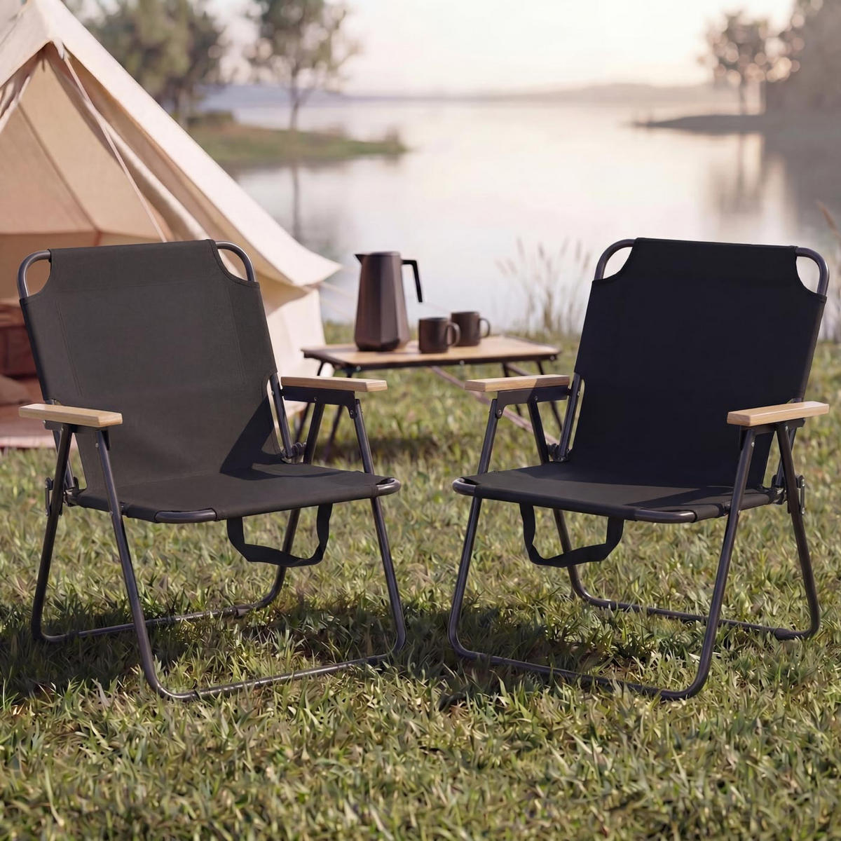 CAMPINGSTUHL Schwarz - Schwarz, Textil (57/71/57cm) - MCW