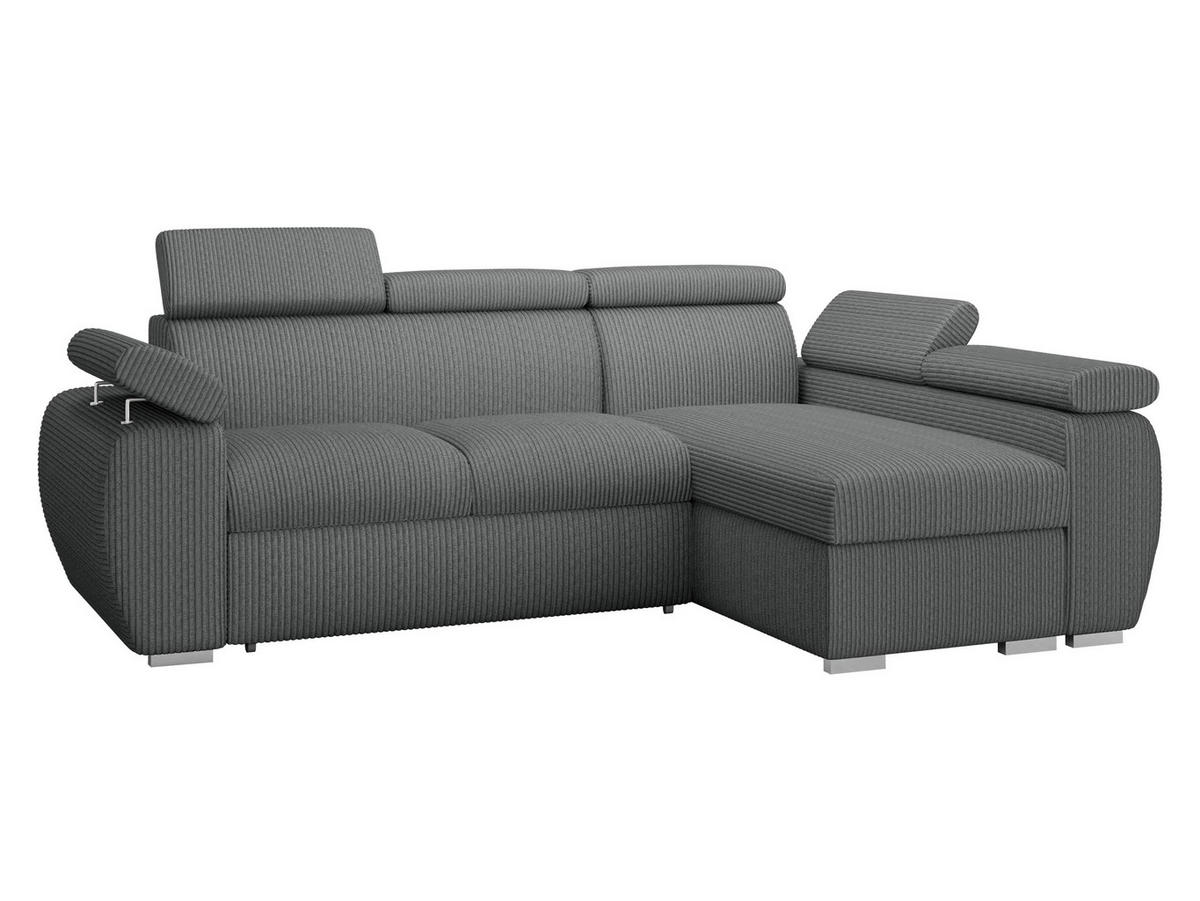 ECKSOFA Boston Mini Premium Cord 2RLC Seite: Rechts 2R+LC - Chromfarben/Grau, Holz/Textil (255/170cm) - MIRJAN24