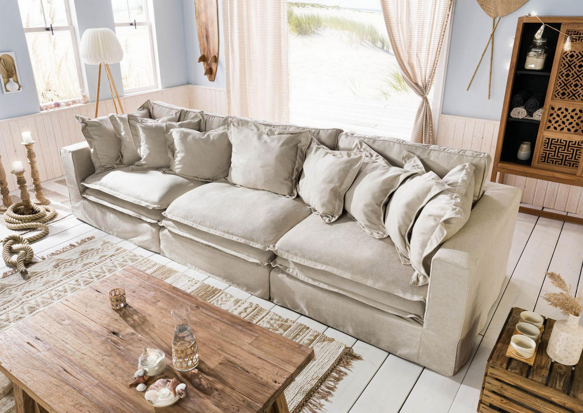 SOFA 3-Sitzer 341x117x90 beige SYLT - Beige, Kunststoff (341/90/117cm) - Massivmoebel24