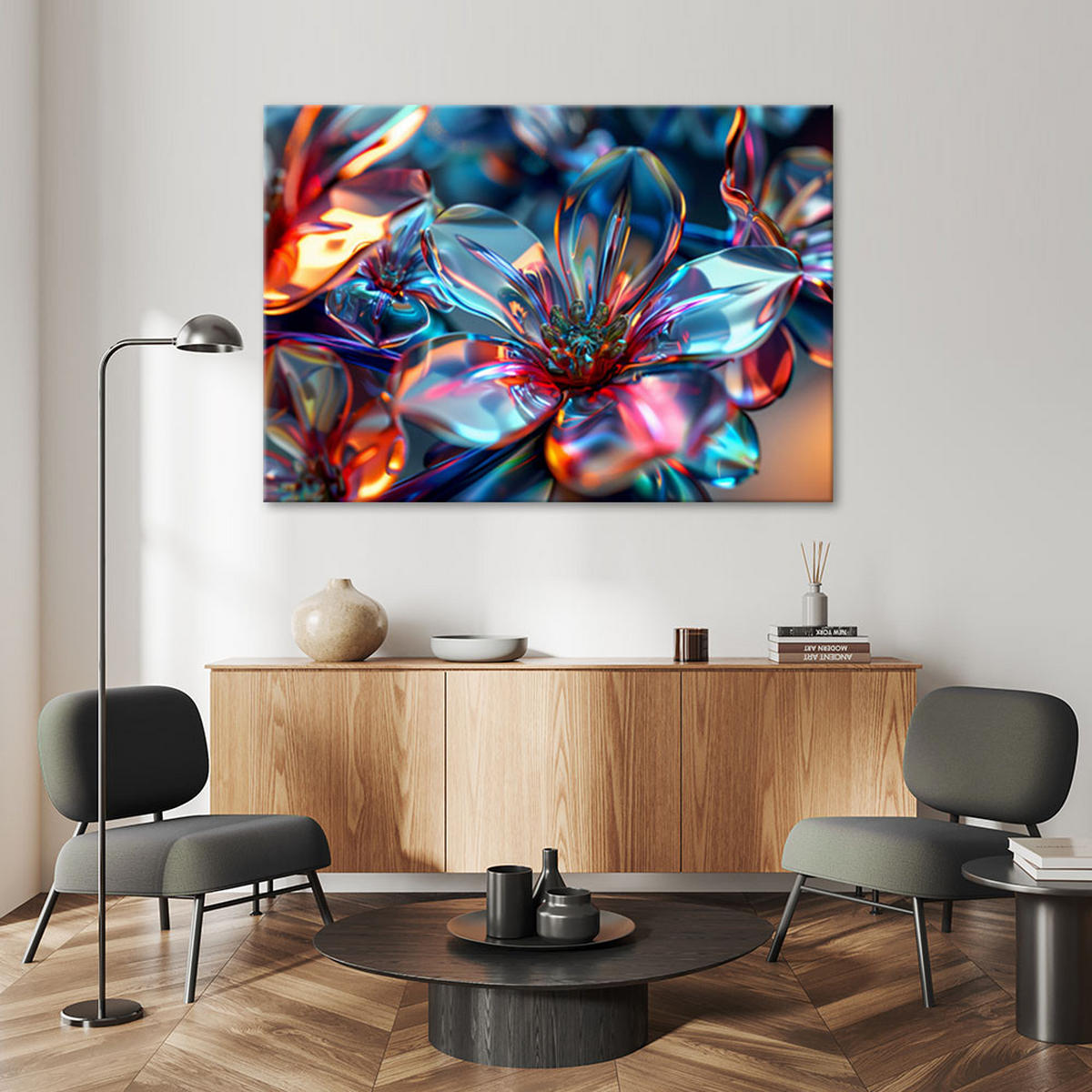 WANDBILD 3d glas blumenstrauß - Multicolor, Textil (60/40cm) - Feeby