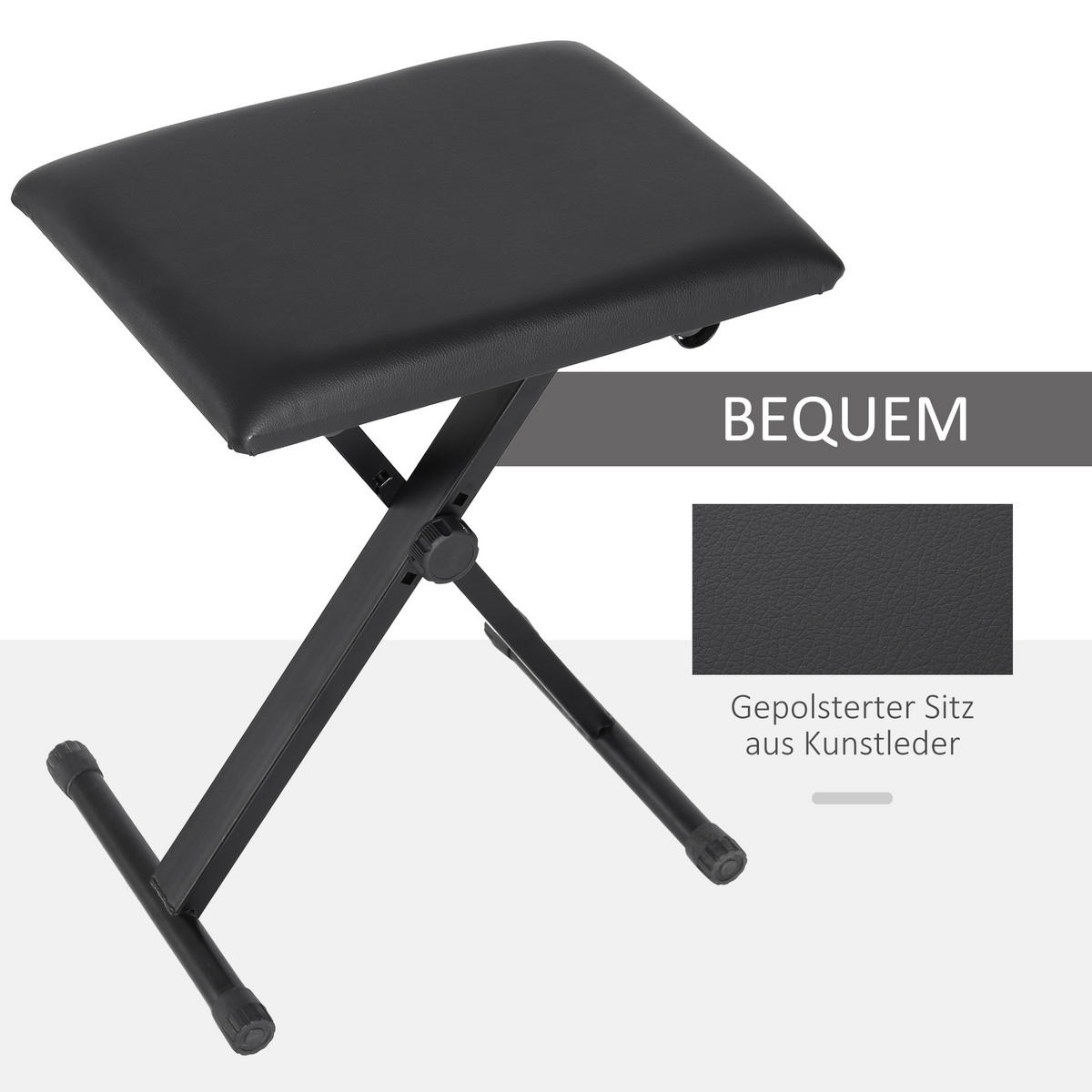 KLAVIERHOCKER Klavierbank zusammenklappbar höhenverstellbar Hocker Schwarz - Schwarz, Metall (29/47/39cm) - HOMCOM