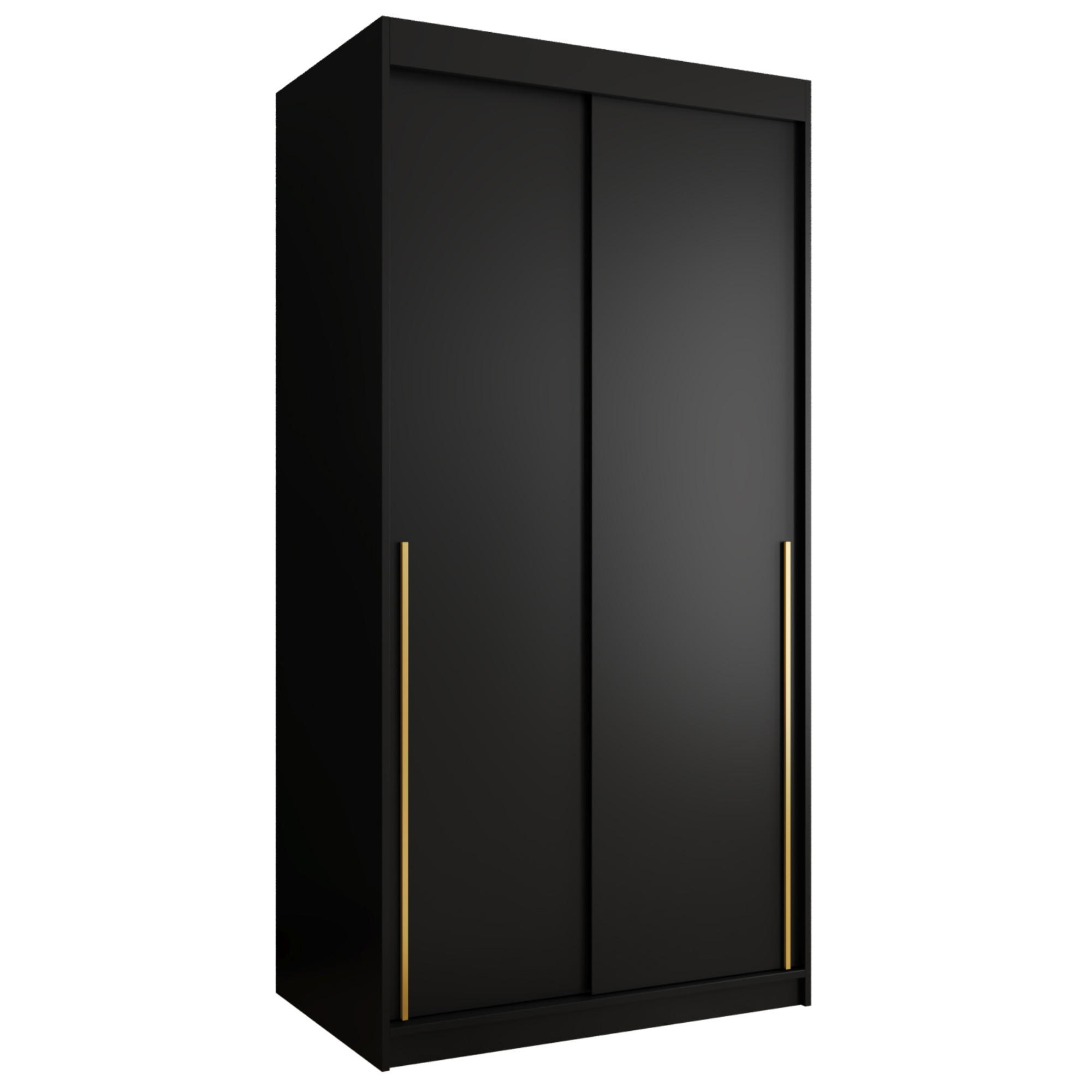 SCHIEBETÜRENSCHRANK 100 cm Breite, schwarz mit goldenem Griff - Goldfarben/Schwarz, Holzwerkstoff (100/200/62cm) - Home Collective
