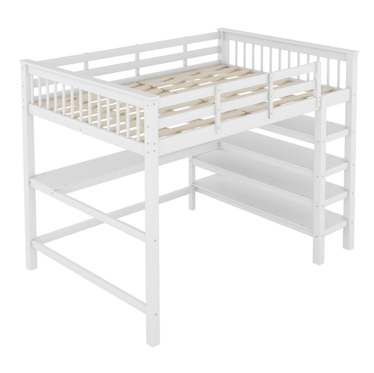 HOCHBETT aus Kiefernholz und MDF 140x200 cm Weiß mit Schreibtisch und Ablagefächern - Weiß, Holzwerkstoff (140/200cm) - IVMEU