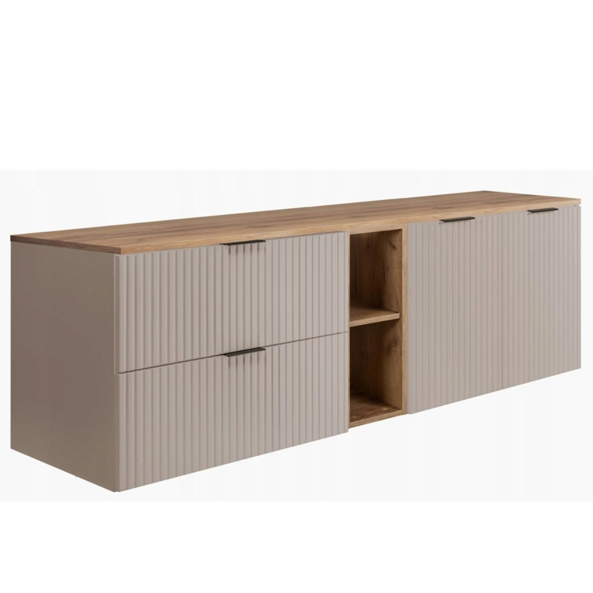 WASCHBECKUNTERSCHRANK FLOW mit Regal + Platte Eiche Craft 140/57/46 cm - Eichefarben, Holzwerkstoff (140/57/46cm) - Rodan