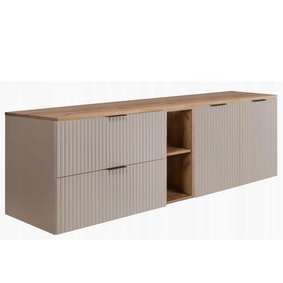 WASCHBECKUNTERSCHRANK FLOW mit Regal + Platte Eiche Craft 140/57/46 cm - Eichefarben, Holzwerkstoff (140/57/46cm) - Rodan