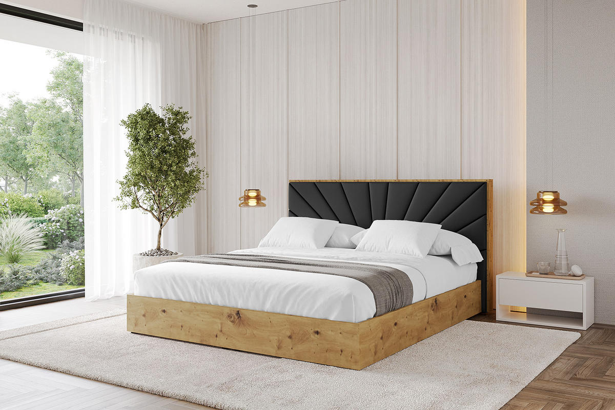 POLSTERBETT mit Bettkasten und Lattenrost, Bett mit Matratze H3/H4 - ENZO6 120x200 Schwarz Kunstleder - Schwarz Hochglanz, Holzwerkstoff/Textil (120/200cm) - ALTDECOR