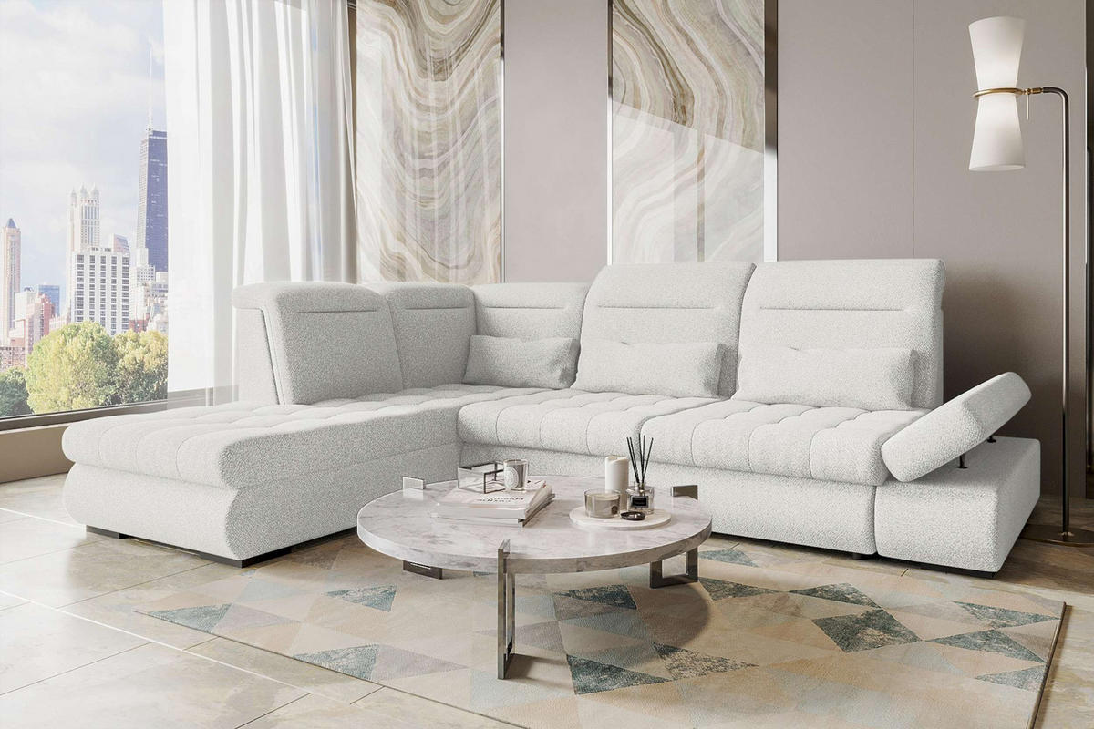 ECKSOFA Toscana Strukturstoff inkl. Schlaffunktion - Creme, Textil (227/279cm) - 99rooms