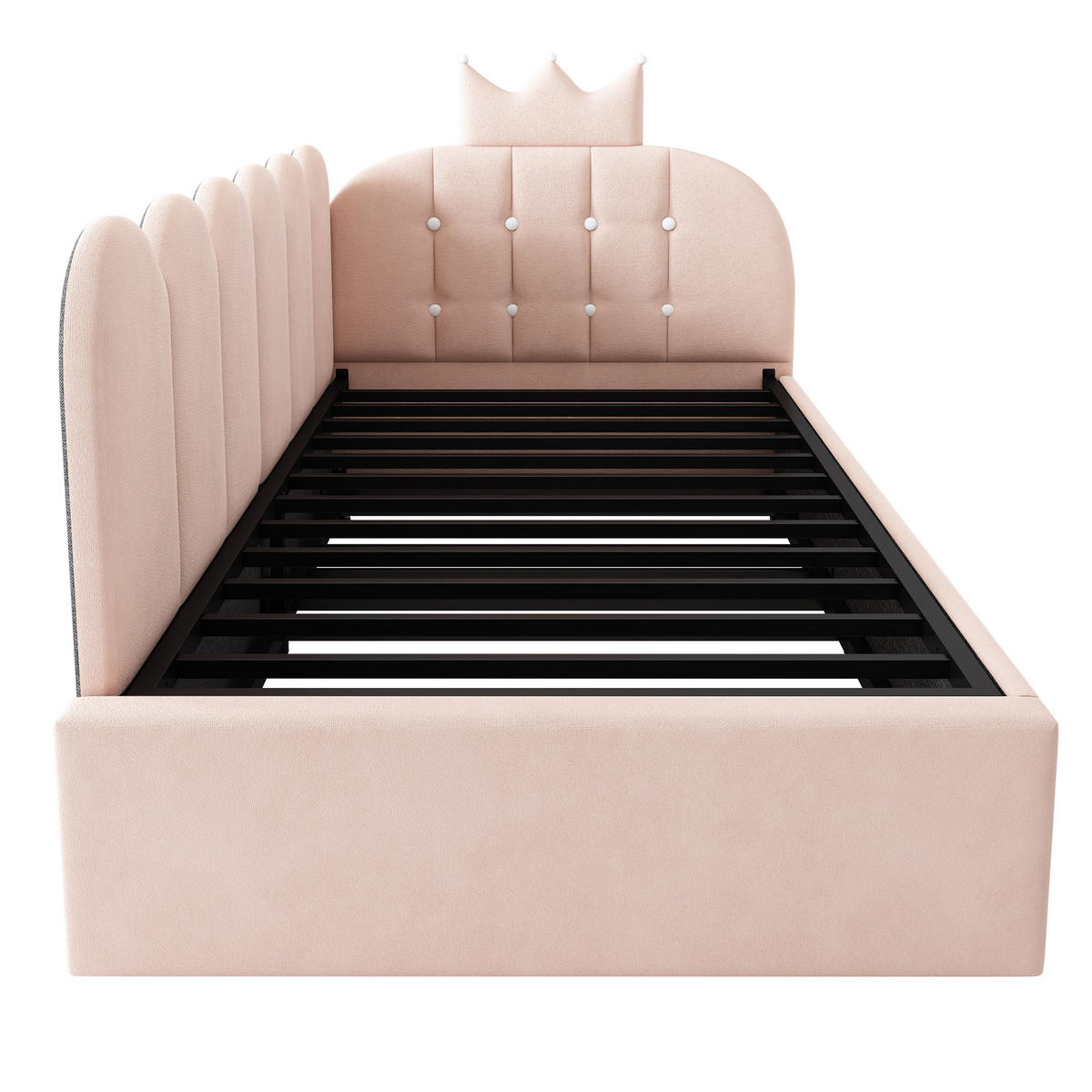 POLSTERBETT 90/200 cm mit Ausziehbett, Kronen- und Gitterdesign aus Samt, Rosa - Rosa, Textil (90/200cm) - Redom