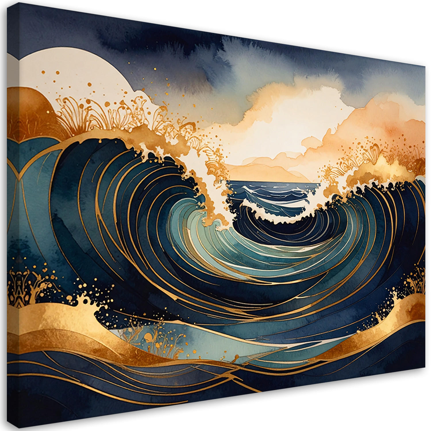 LEINWANDBILDER, Abstrakte Meereswelle - Blau, Textil (120/80cm) - Feeby