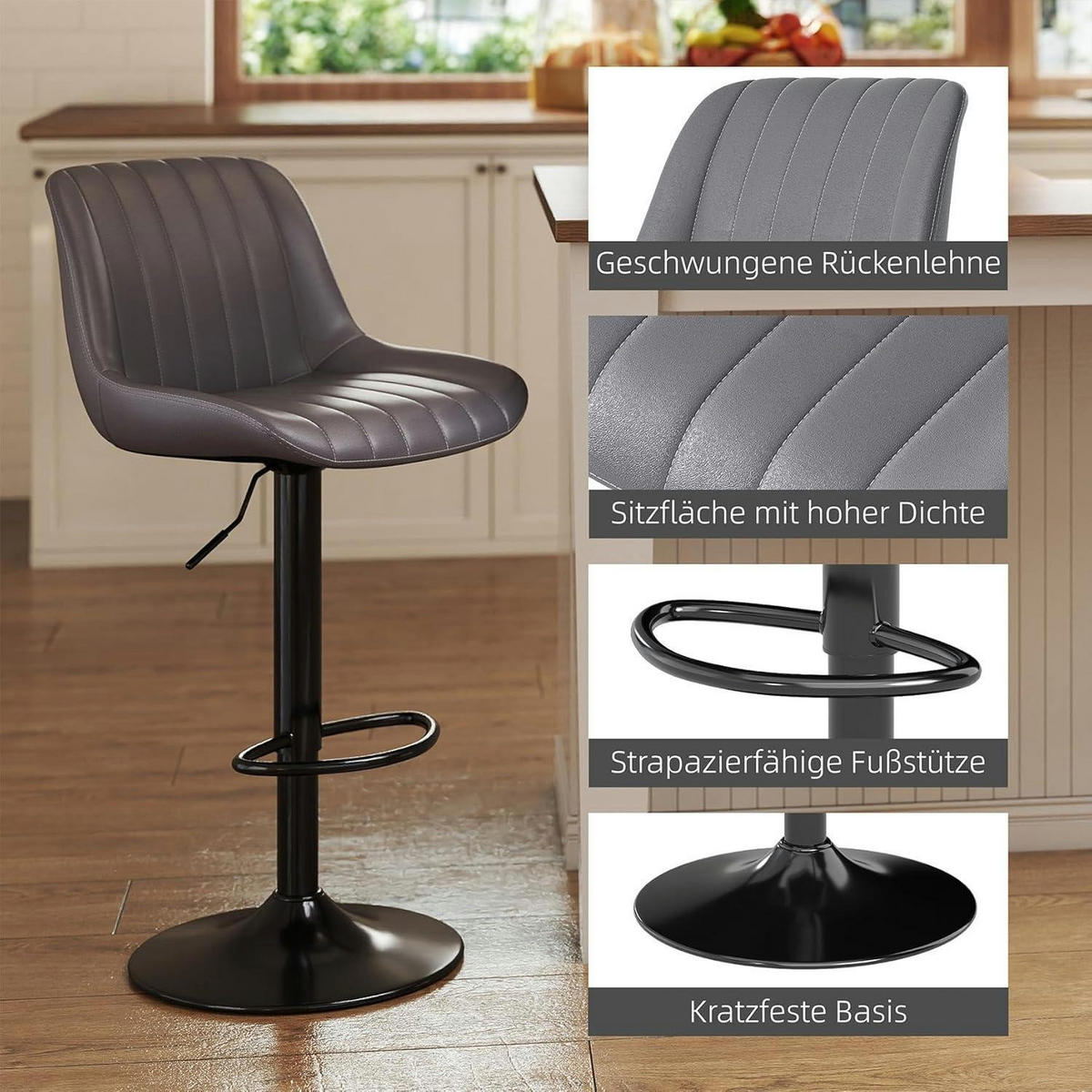 BARHOCKER 3er Set drehbar höhenverstellbar dunkelgrau - Grau, Kunststoff (46/109/37cm)
