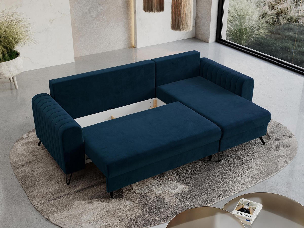ECKSOFA Axel Velvet Dunkelblau - Schwarz/Dunkelblau, Textil/Metall (242/140cm) - MKS