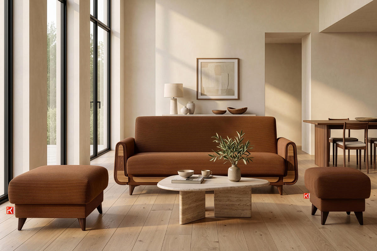 3-SITZER-SCHLAFSOFA GUSTAVO II mit Armlehnen, Orange - Orange, Holz/Holzwerkstoff (230/98/98cm) - KONSIMO®