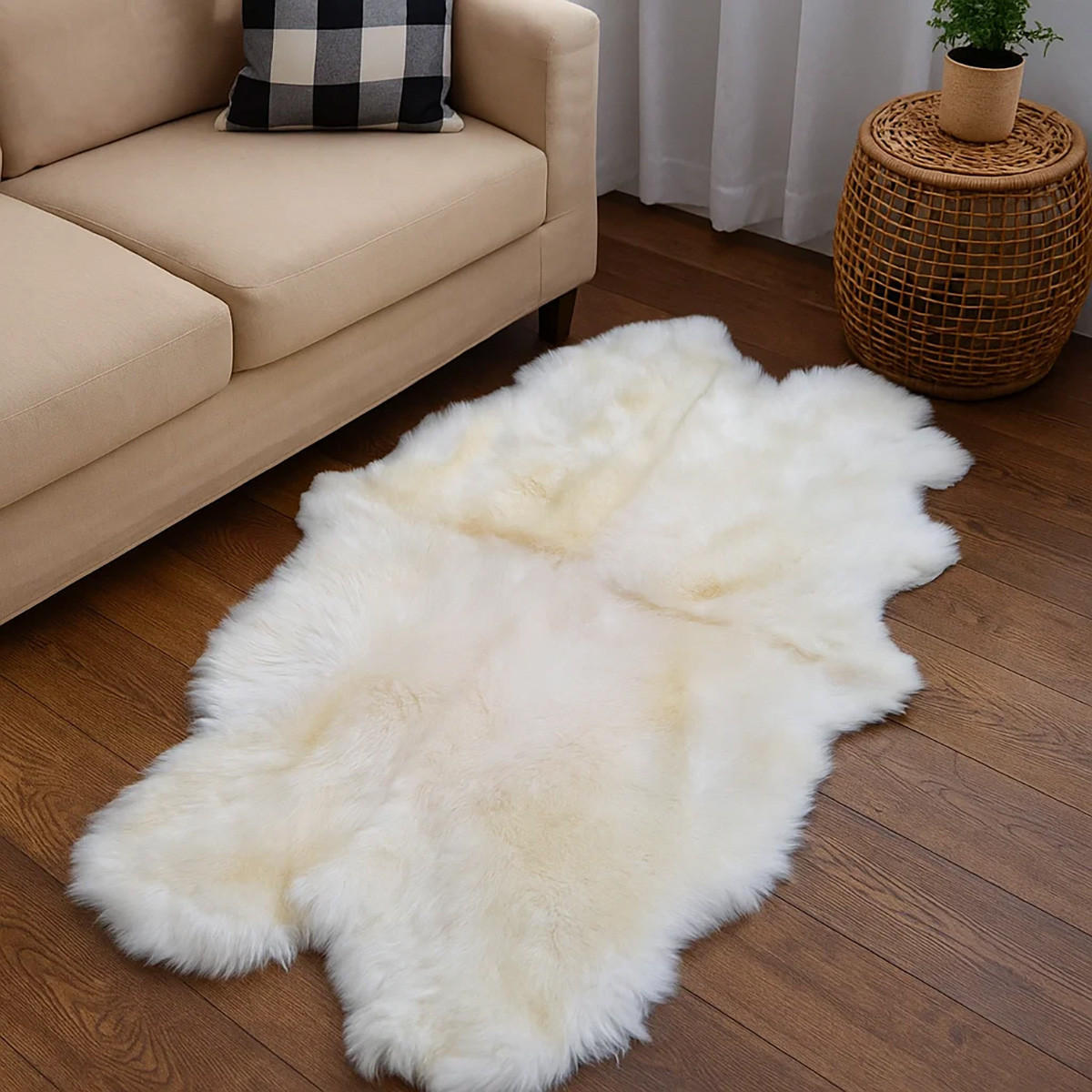 SCHAFFELL Teppich Läufer Naturweiß ca. 180x110 cm vernäht - Weiß, Fell (110/180cm) - Provellus