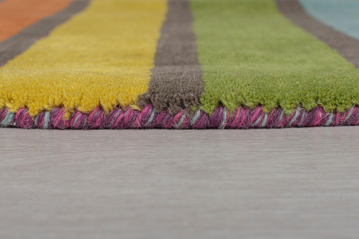 WOLLTEPPICH Bunt Streifenmuster handgetuftet DERWENT KATE, Multi 160x160 cm - Multicolor, Textil (160/160cm) - KADIMA DESIGN