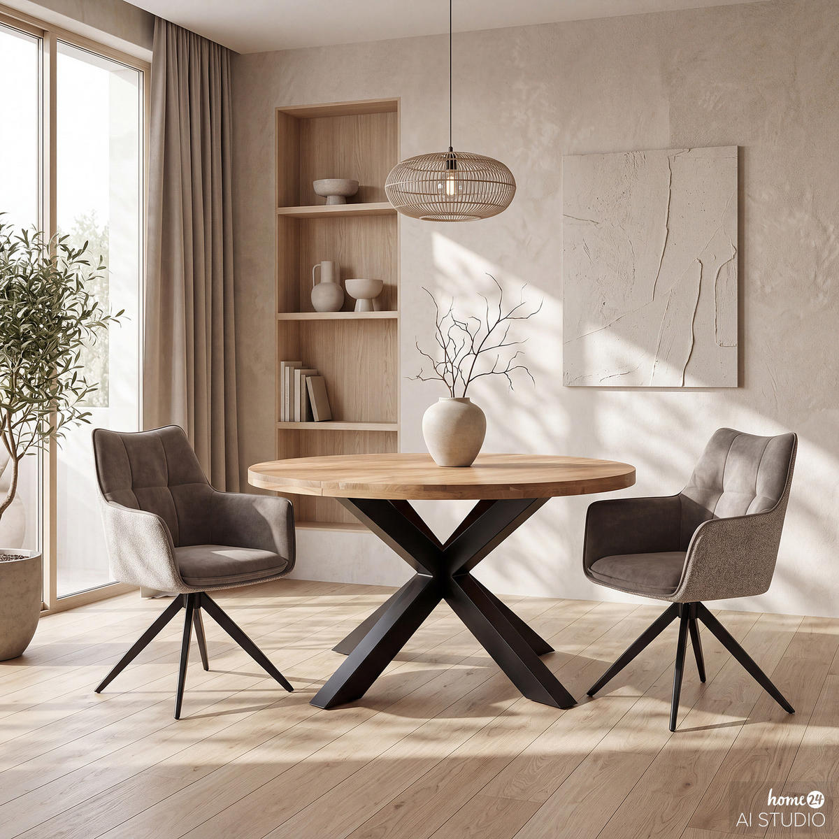 ESSTISCH mit Massivholzplatte - Mango massiv / Eisen - Schwarz/Braun, Holz/Metall (160/160/75cm) - home24