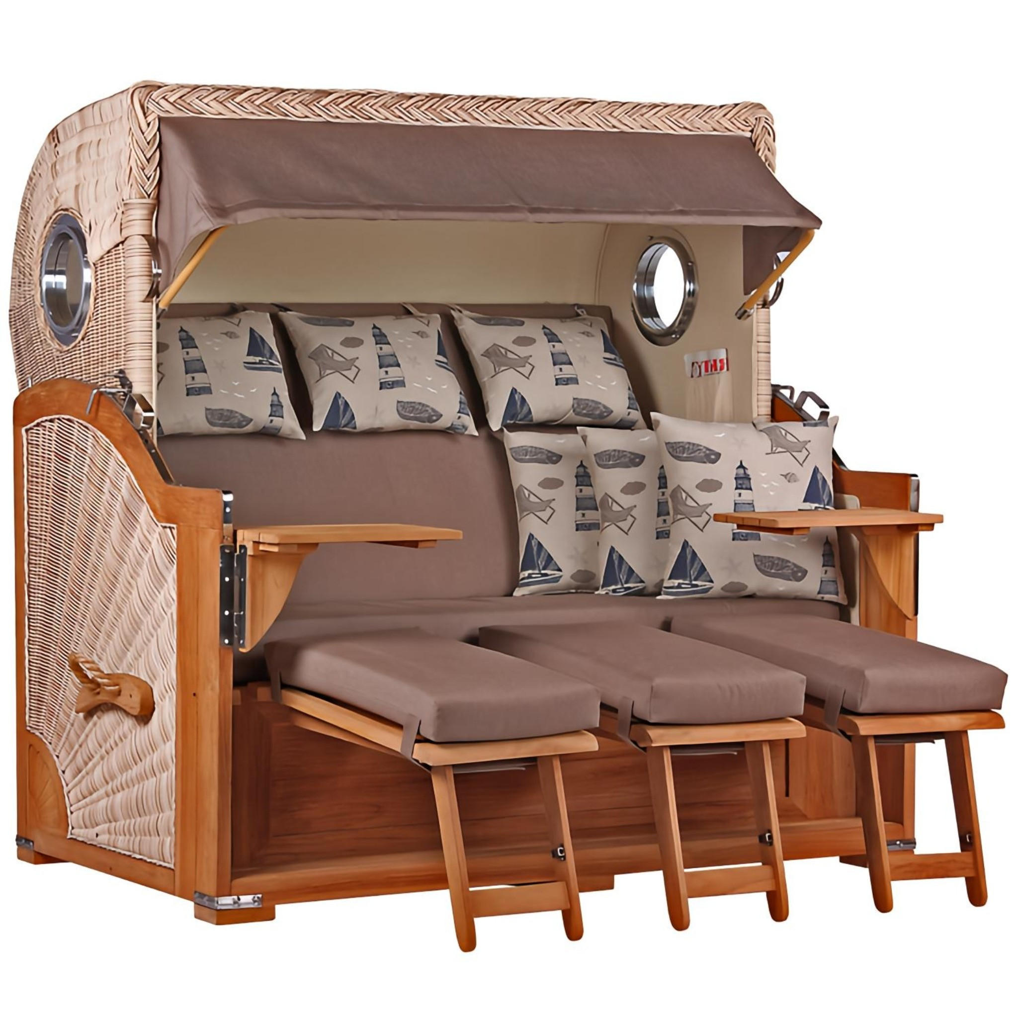 STRANDKORB XXL Baltikum mit Bullaugen - Braun, Metall (170/170/95cm) - Mr. Deko