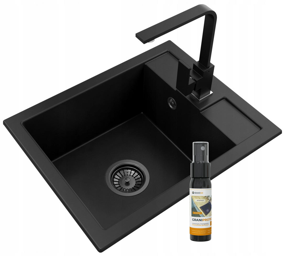 GRANITSPÜLE Best mit Siphon Batterie - Schwarz, Kunststoff/Stein (50/40/18cm) - Granitan