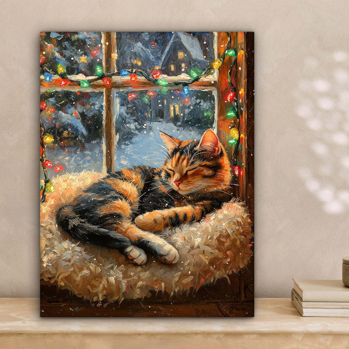 LEINWANDBILD Katze - Weihnachten - Winter - Tier Room Decor 30x40 cm - Bernsteinfarben, Textil (30/40cm) - MuchoWow