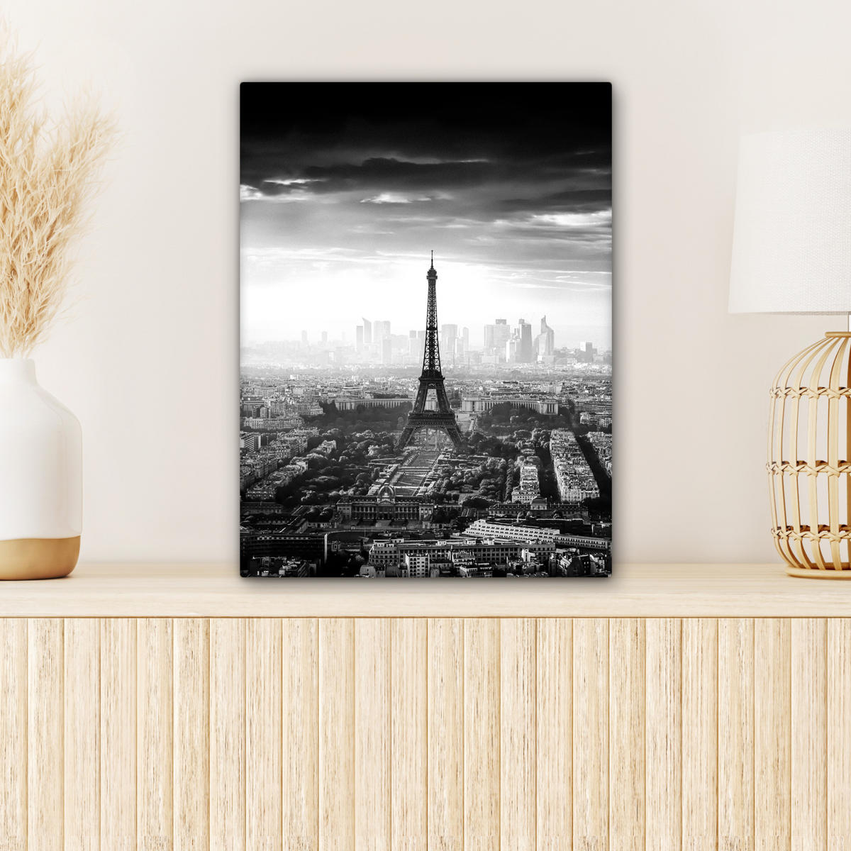 LEINWANDBILD Paris - Skyline - Eiffelturm - Stadt - Wolken Room Decor 30x40 cm - Dunkelgrau, Textil (30/40cm) - MuchoWow