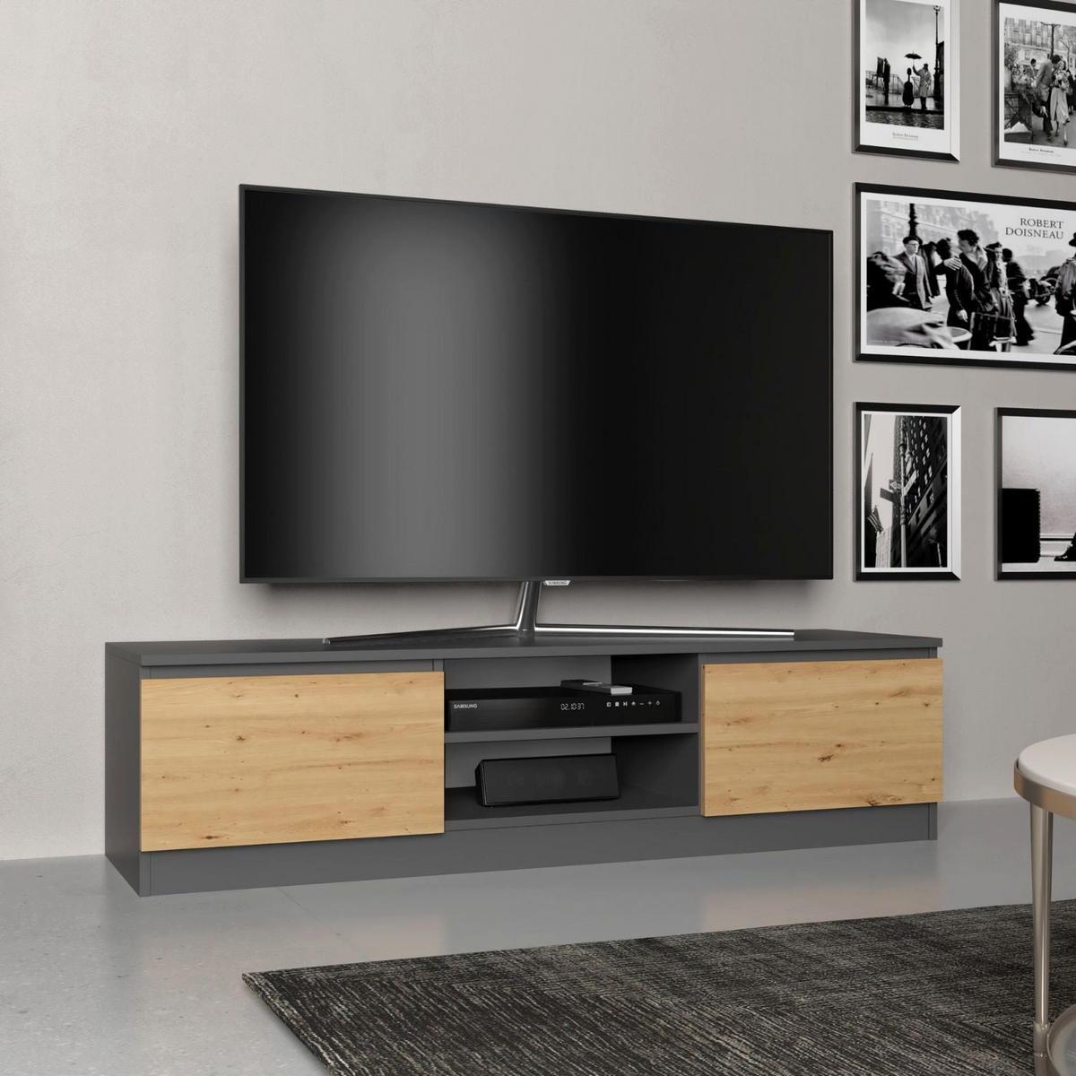 TV Lowboard Frank - Anthrazit/Eiche Artisan, Holzwerkstoff (140/36/40cm) - kommodly