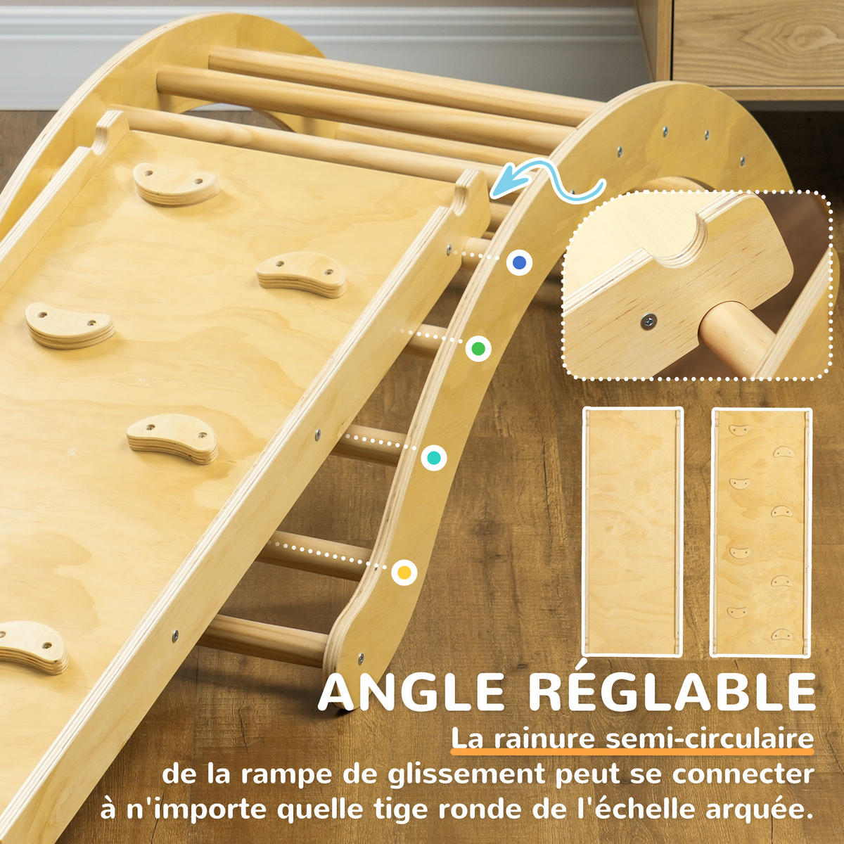 KLETTERBOGEN DE-18393 4-in-1 mit Wippe, Rampe & Kissen Naturholz - Naturfarben, Holzwerkstoff (49.5/168cm) - ComfortXL