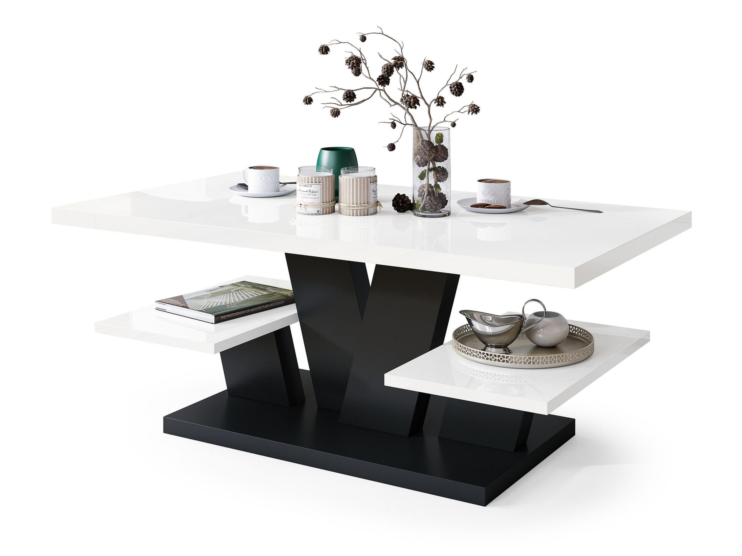 designimpex Couchtisch Schwarz, Weiß Hochglanz 110x45x60 cm