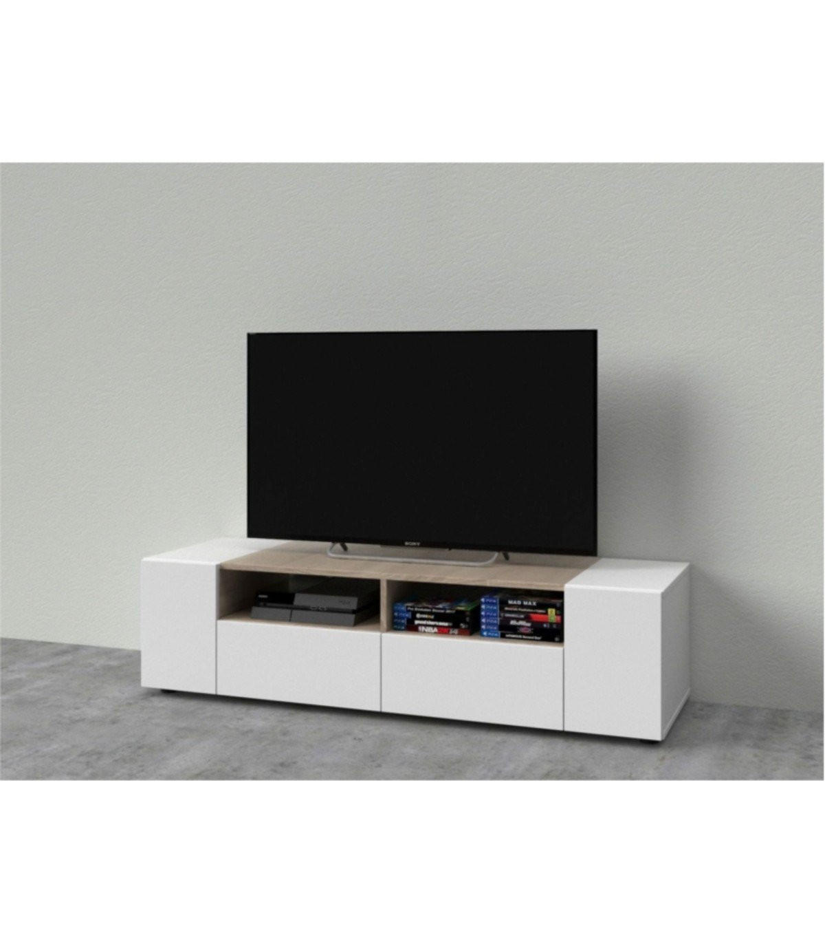 TV-MÖBEL mit 4 Türen und 2 Aufbewahrungsnischen Tamiko - L138 cm - Weiß, Holzwerkstoff (42/36/138cm) - Calicosy