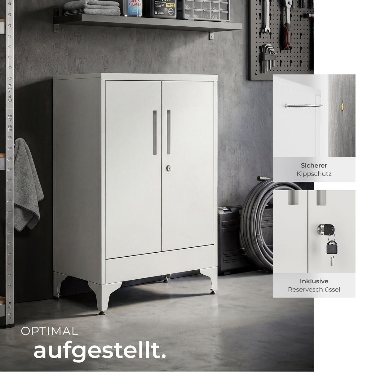 AKTENSCHRANK Blake, Kippschutz, höhenverstellbare Füße, grau - Grau, Metall (60/100/40cm) - tectake
