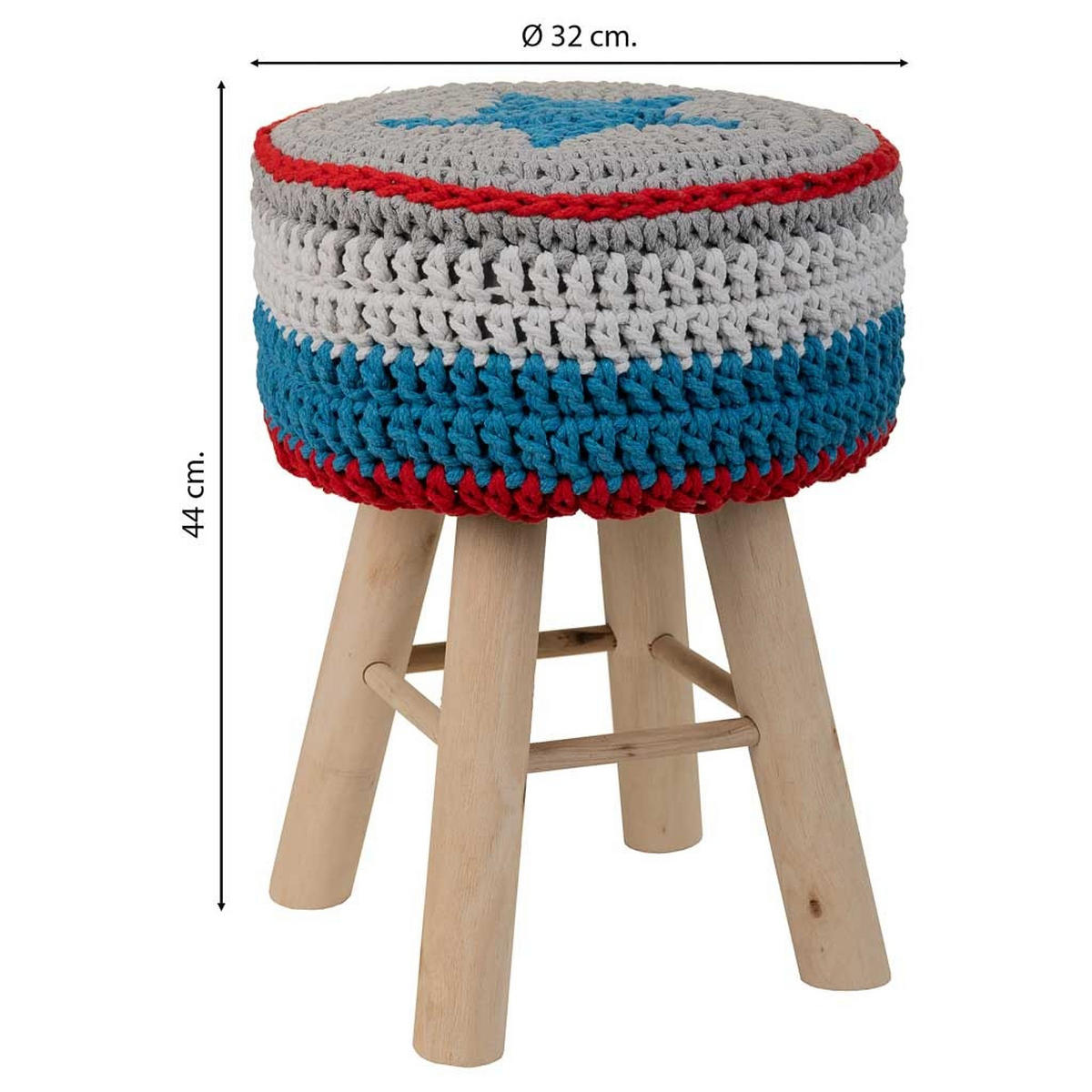 HOCKER aus Holz und Baumwolle, blau, 32x44cm - Multicolor, Holzwerkstoff (32/44/32cm) - Wanderlust