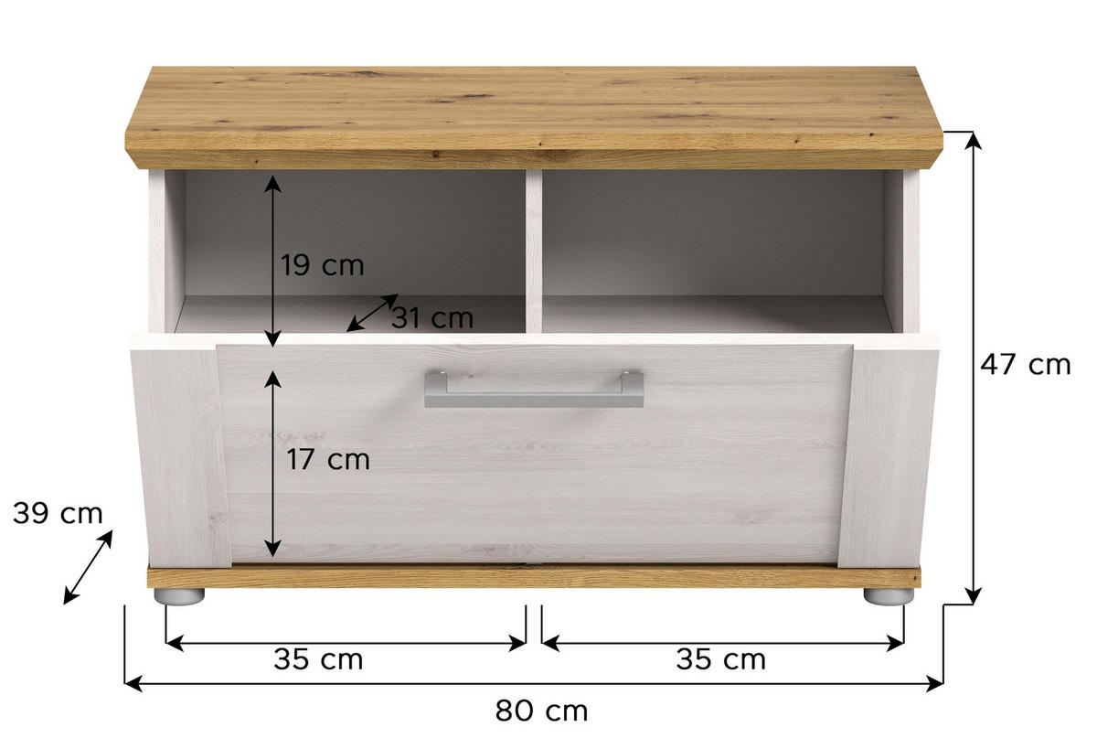 SITZBANK Verona Garderobe in Sibiu Lärche Nb. und Artisan Eiche Nb. B/H/T: 80x47x39 cm - Lärchefarben, Holzwerkstoff (78/45/37cm) - Homes & Jones