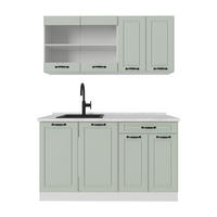 SINGLEKÜCHE R-Line, Mint Landhaus/Weiß, 140 cm Arbeitsplatte Marmor - Weiß/Grün, Holzwerkstoff (140/81.6/60cm) - Vicco