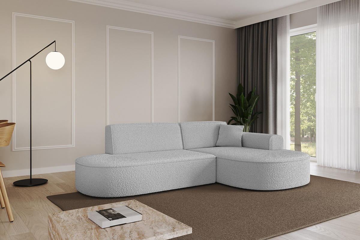 ECKSOFA Ottomane Rechts MARI-L1 - 232x163x73,5 cm Hellgrau Bouclé - Hellgrau/Schwarz, Holzwerkstoff/Kunststoff (234/163cm) - ALTDECOR