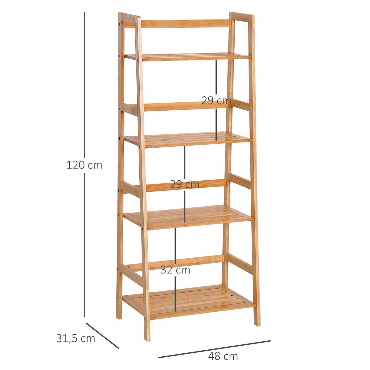 BÜCHERREGAL Standregal mit 4 Ebenen Aufbewahrungsregal aus Bambus, Natur - Naturfarben, Holz (31.5/120/48cm) - HOMCOM