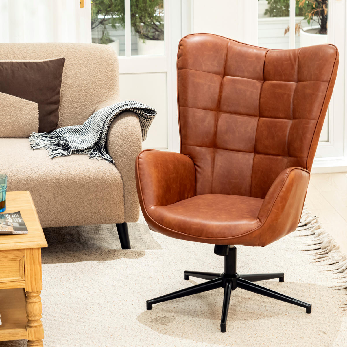 SESSEL höhenverstellbar, braun - Dunkelbraun/Schwarz, Holzwerkstoff/Textil (70/100/80cm) - Urban Meuble