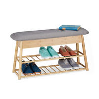 SCHUHBANK Stauraum - Hellbraun, Holz/Textil (90/48/28cm) - Relaxdays