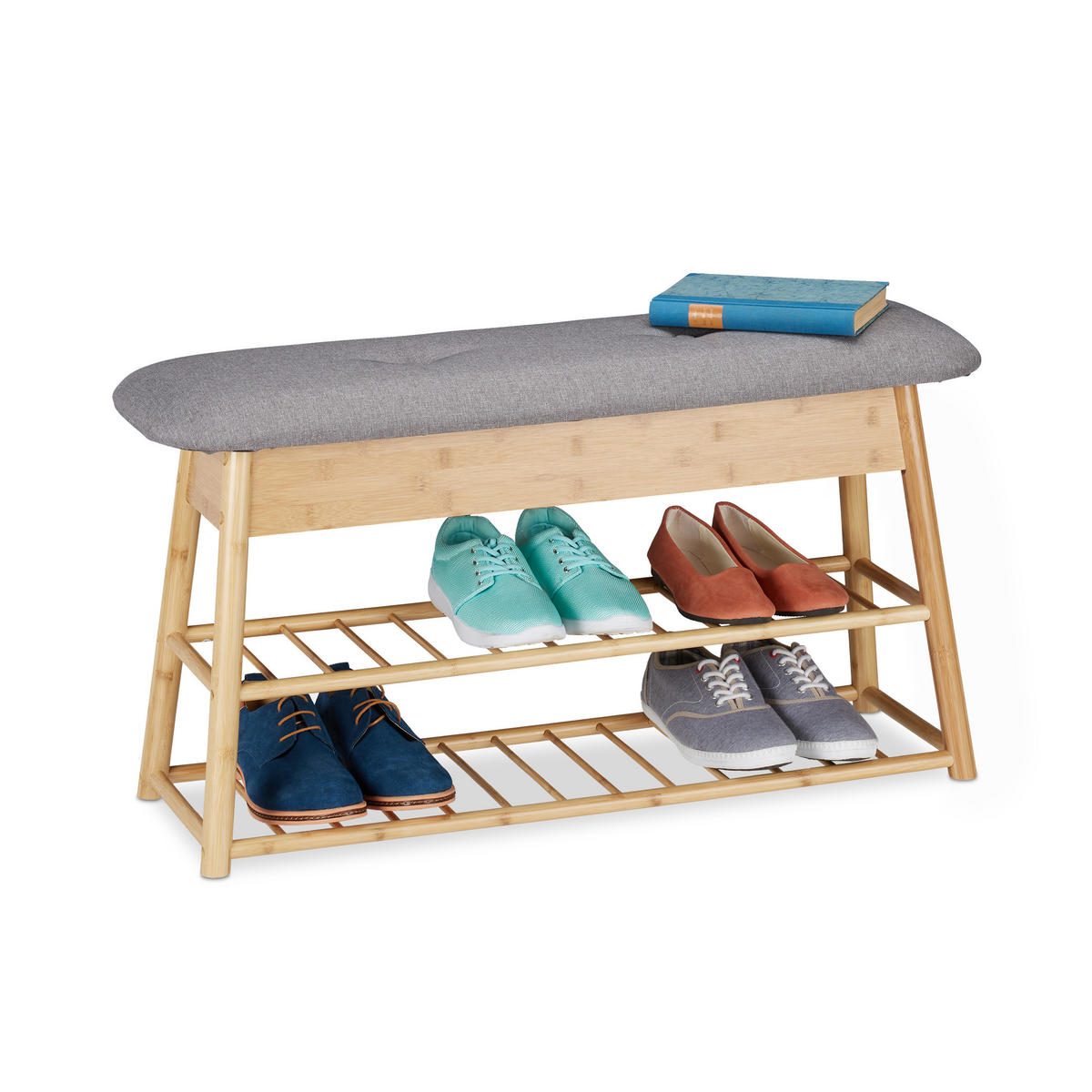 SCHUHBANK Stauraum - Hellbraun, Holz/Textil (90/48/28cm) - Relaxdays