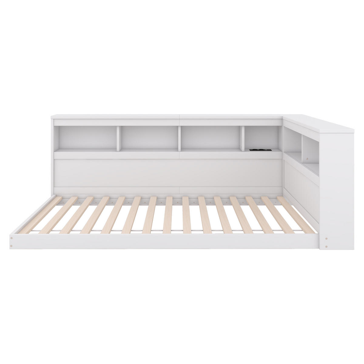 MULTIFUNKTIONSBETT 90/200 cm Weiß mit Steckdose und 2 USB-Anschlüssen - Weiß, Holzwerkstoff (90/200cm) - OKWISH