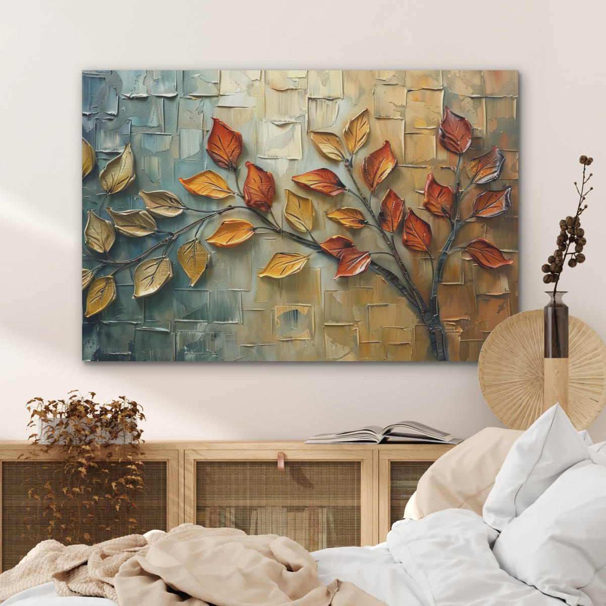 AKUSTIKPANEEL Baum - Abstrakt - Natur - Kunst 100x70 cm - Goldfarben, Textil (100/0.9/70cm) - MuchoWow