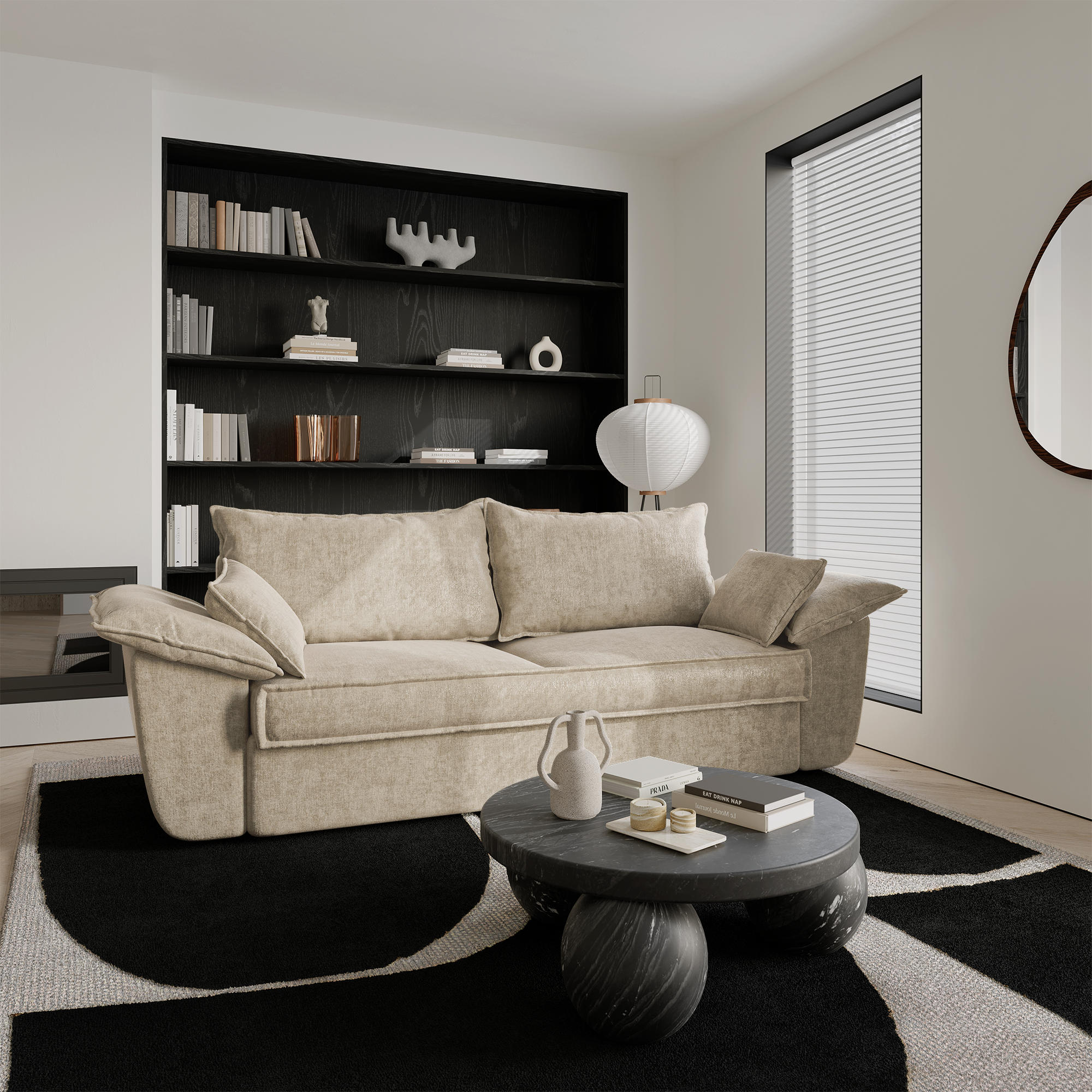 SOFA 3-Sitzer Samt Beige 232cm - Beige, Textil (232/92/102cm) - Sia Home