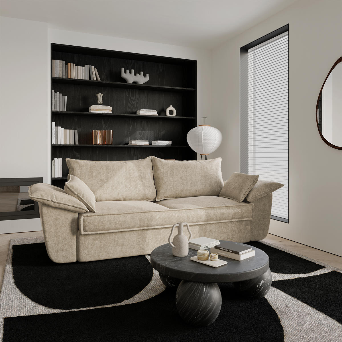 SOFA 3-Sitzer Samt Beige 232cm - Beige, Textil (232/92/102cm) - Sia Home