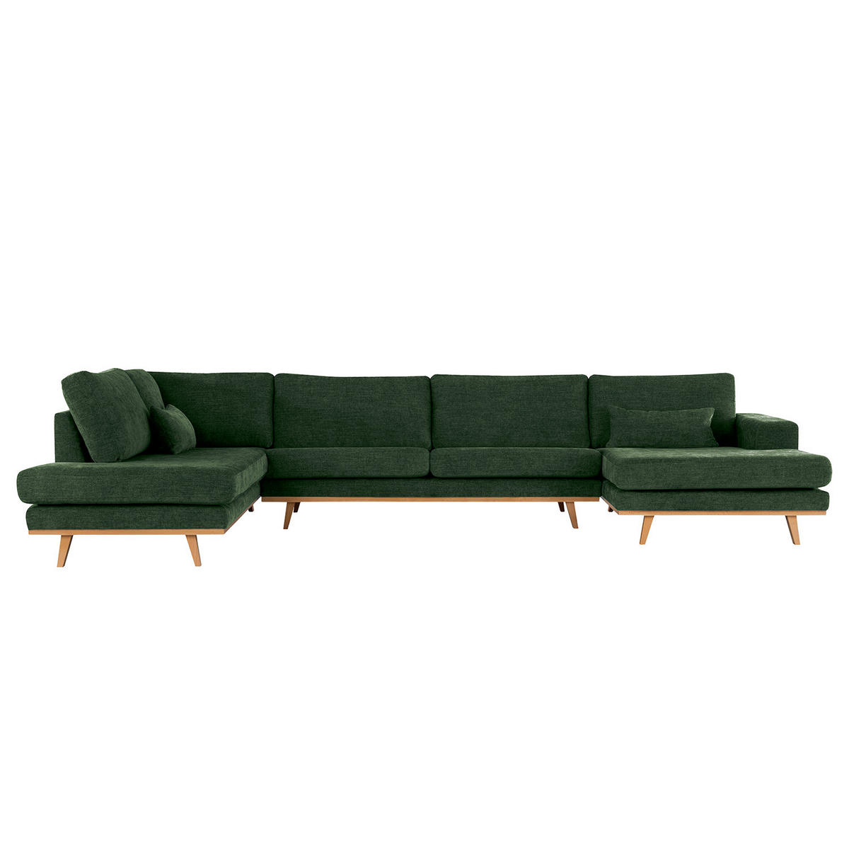 WOHNLANDSCHAFT mit Longchair - Dunkelgrün/Buchefarben, Textil (371/81/219cm) - home24