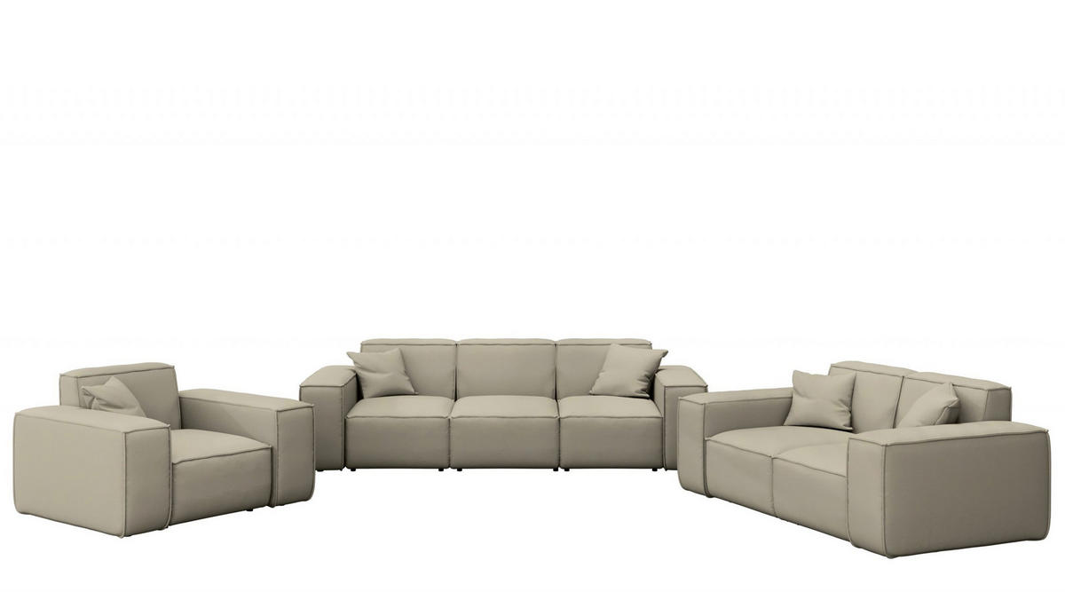 LOUNGEGARNITUR 3 2 1 Gartenmöbel, MALIBU Stoff Odyssey Dunkelbeige - Sandfarben, Holz - Kaiser Möbel