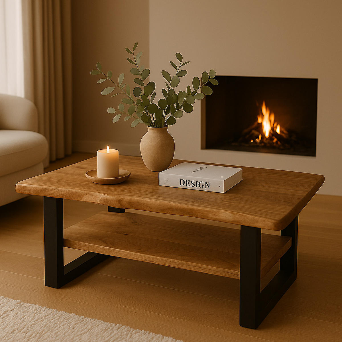 COUCHTISCH PATRICK - Beige/Schwarz, Holz/Metall (65/115/46cm) - SAM