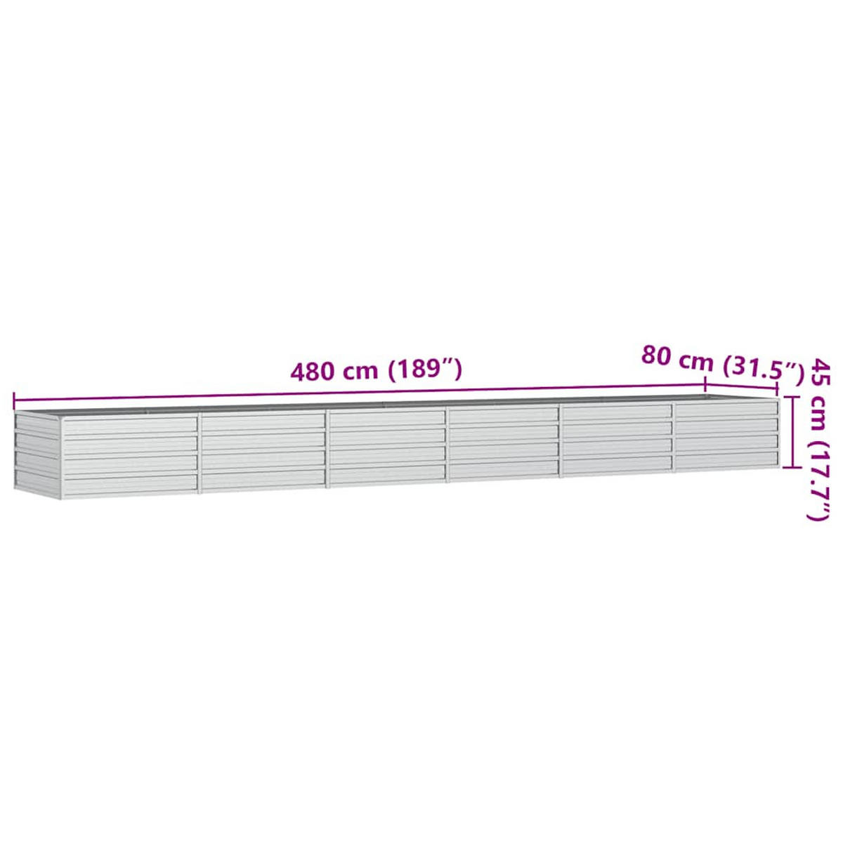 HOCHBEET 480/480/45cm, aus Verzinkter Stahl, Silber - Silberfarben, Metall (80/45/480cm) - vidaXL